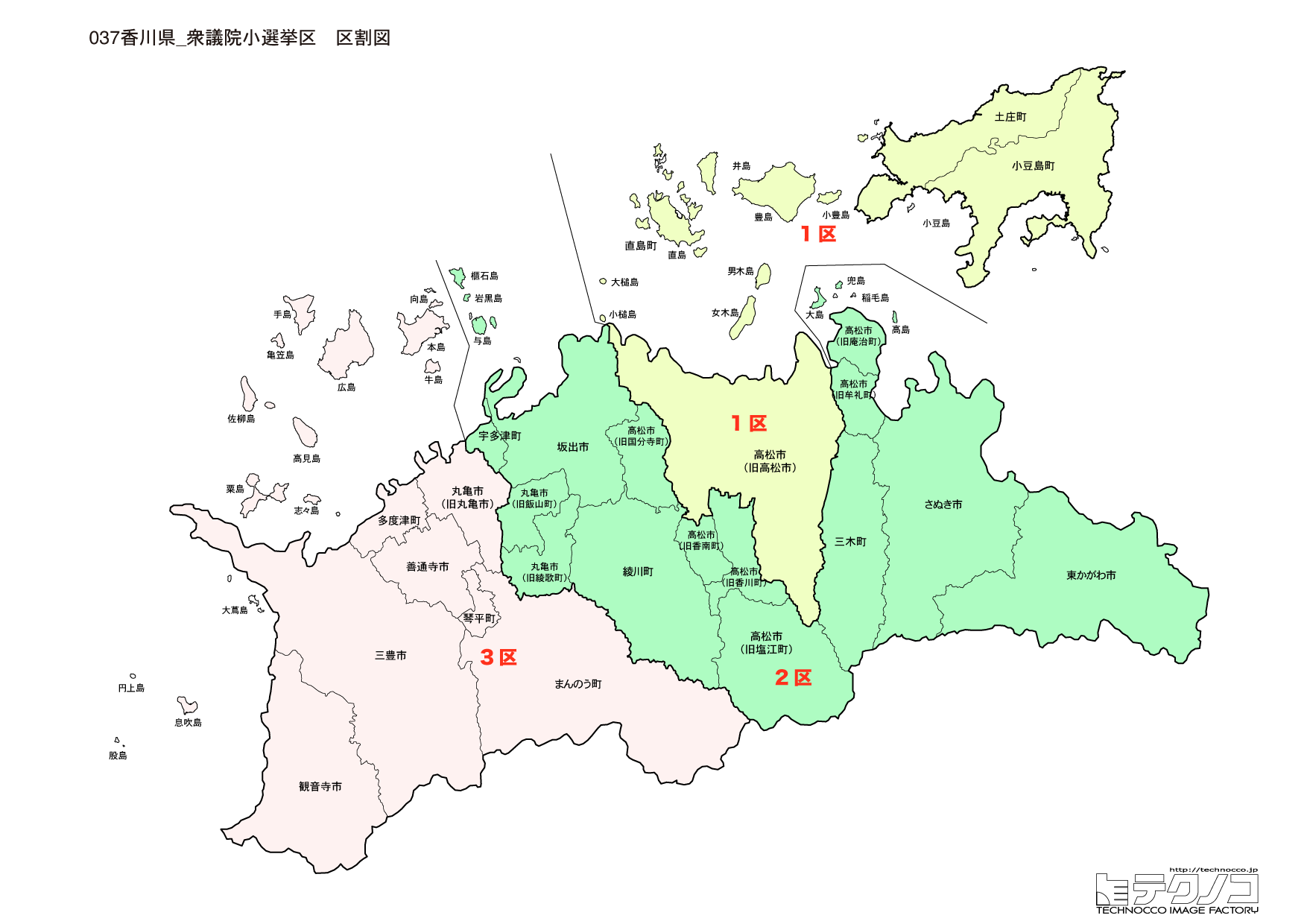 香川県小選挙区区割り図2022改正
