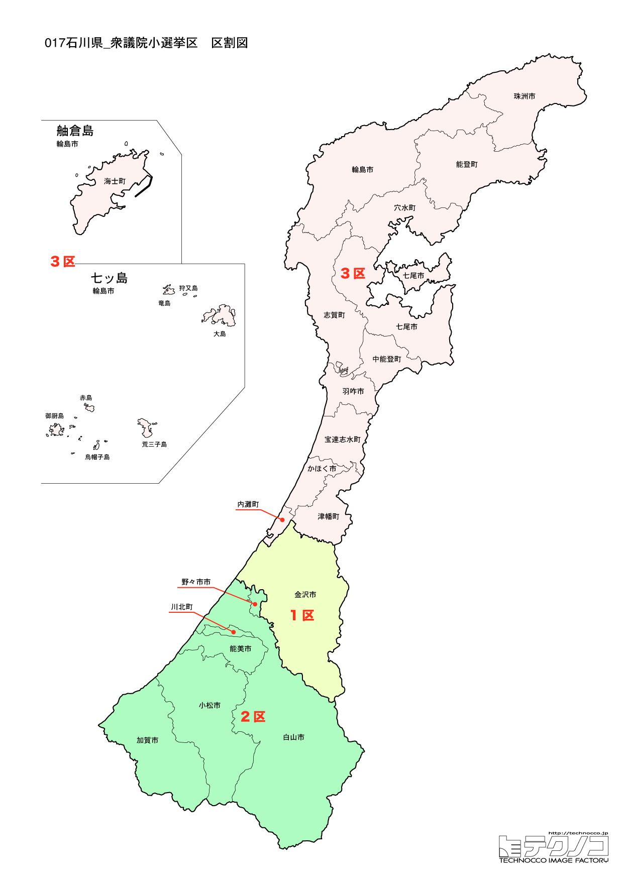 石川県小選挙区区割り図2022改正