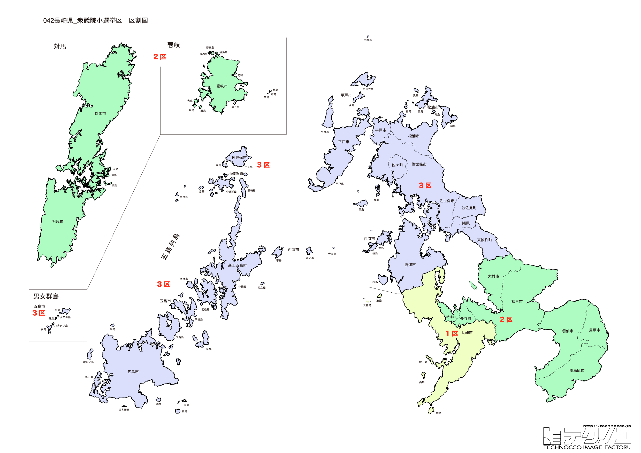 長崎県小選挙区区割り図2022改正