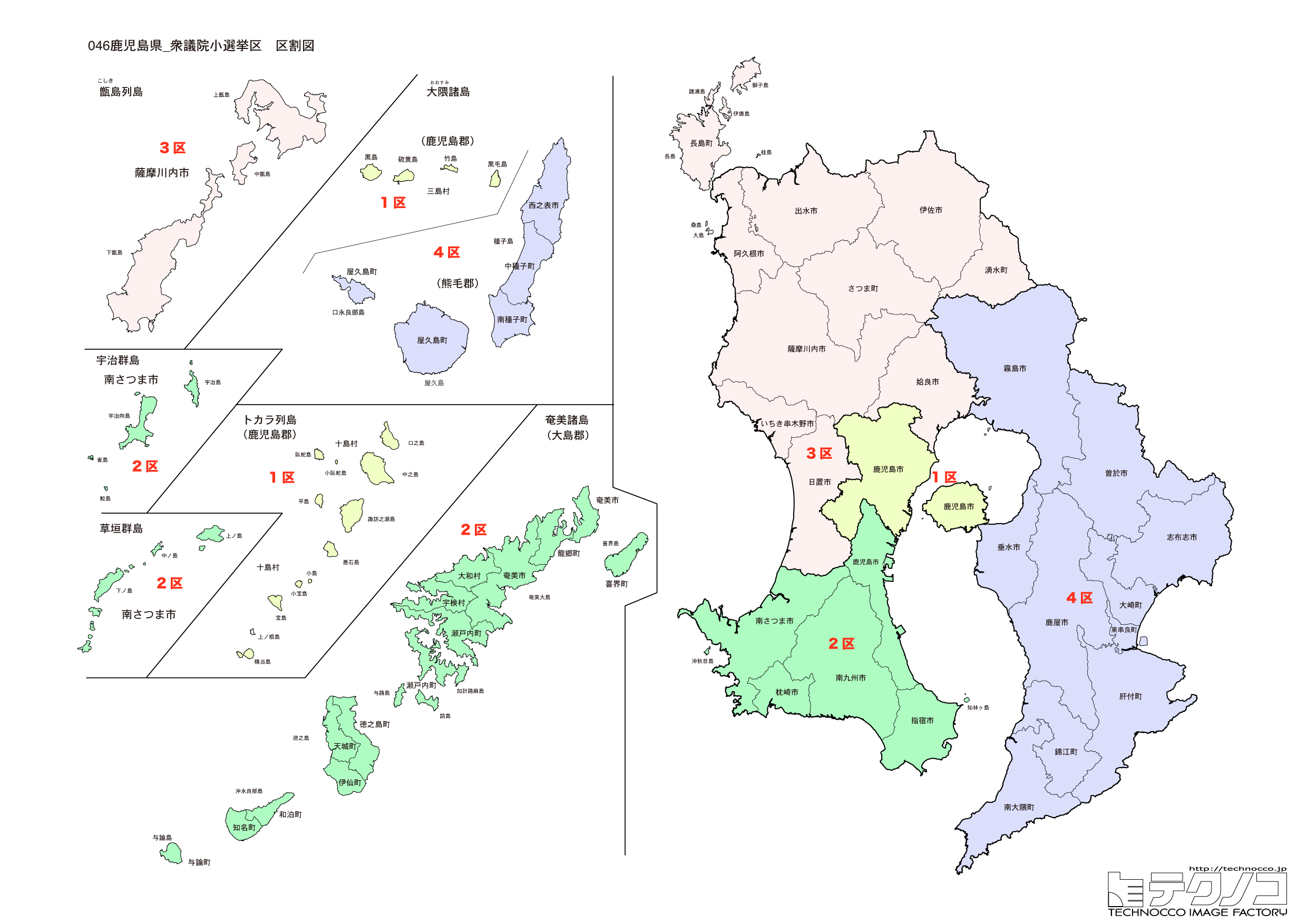 鹿児島県小選挙区区割り図2022改正