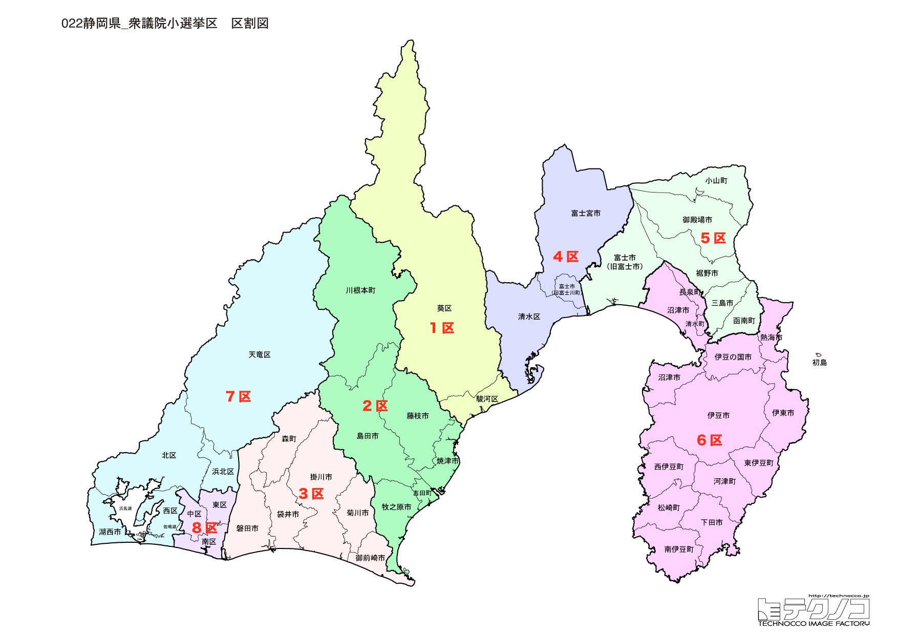 静岡県小選挙区区割り図2022改正