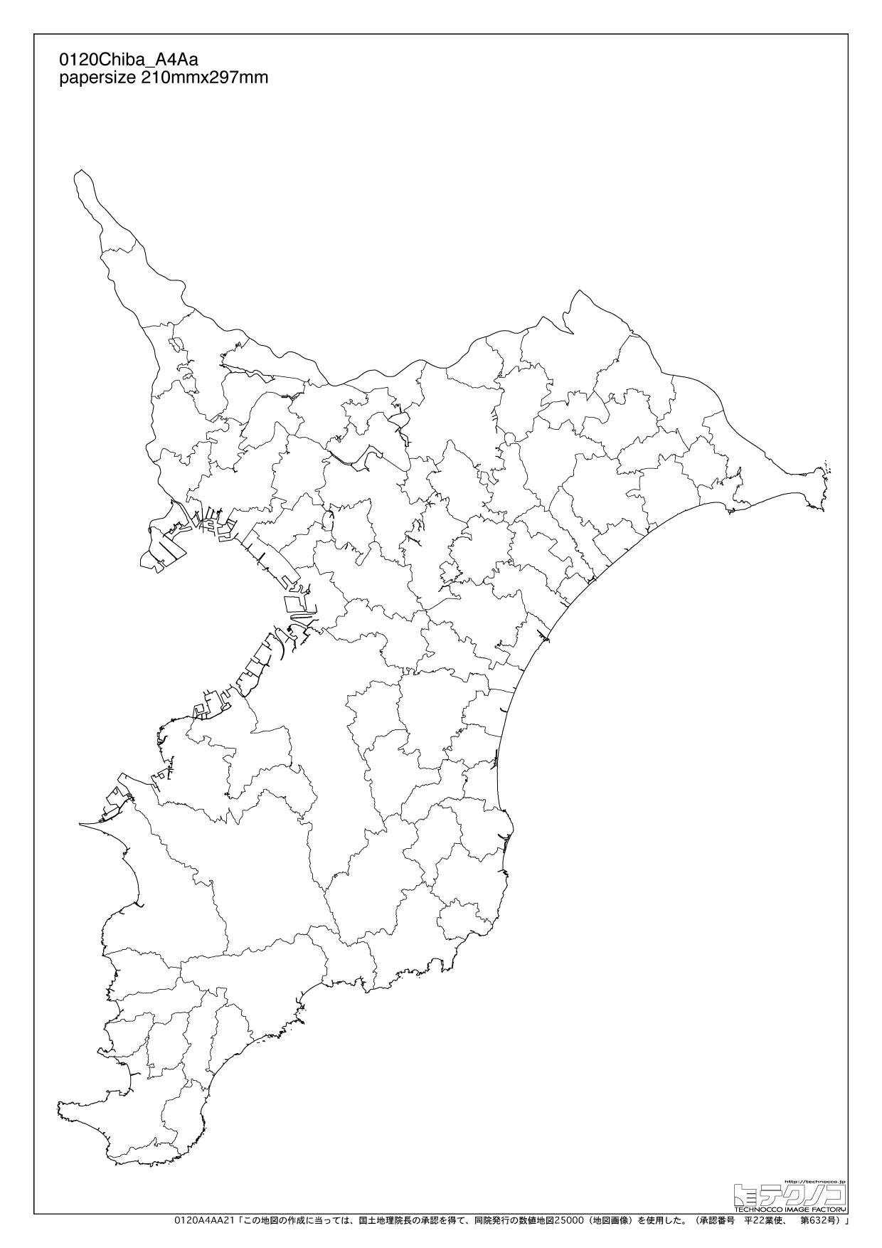 千葉県の白地図 都道府県コード12