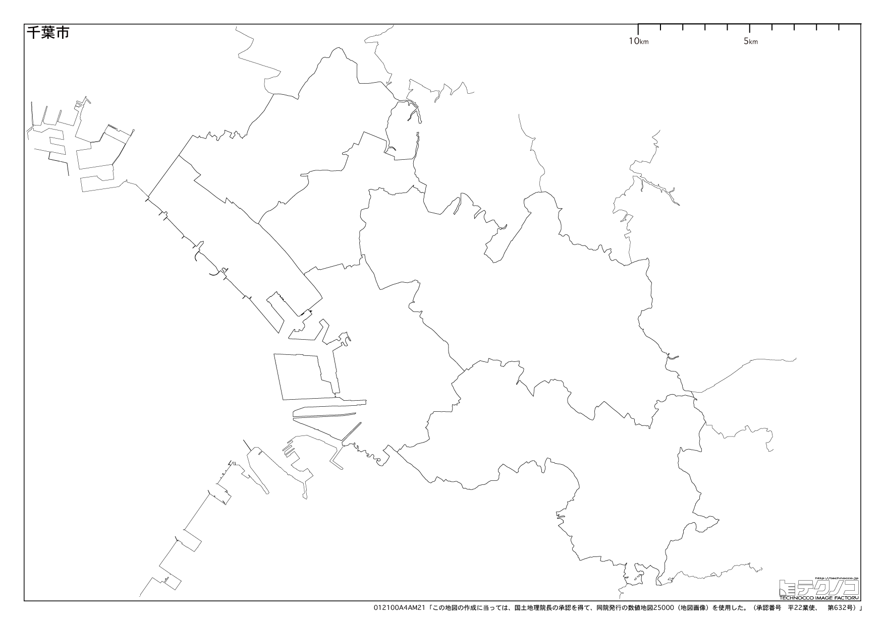 千葉県の白地図 都道府県コード12