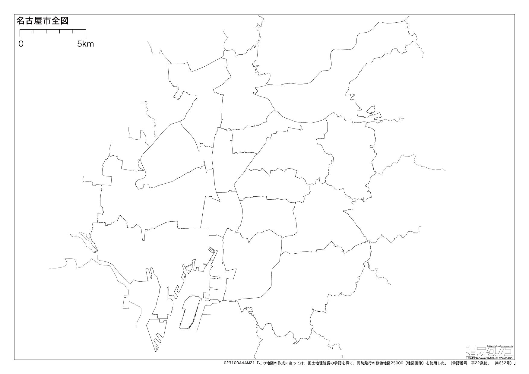 愛知県の白地図 都道府県コード23