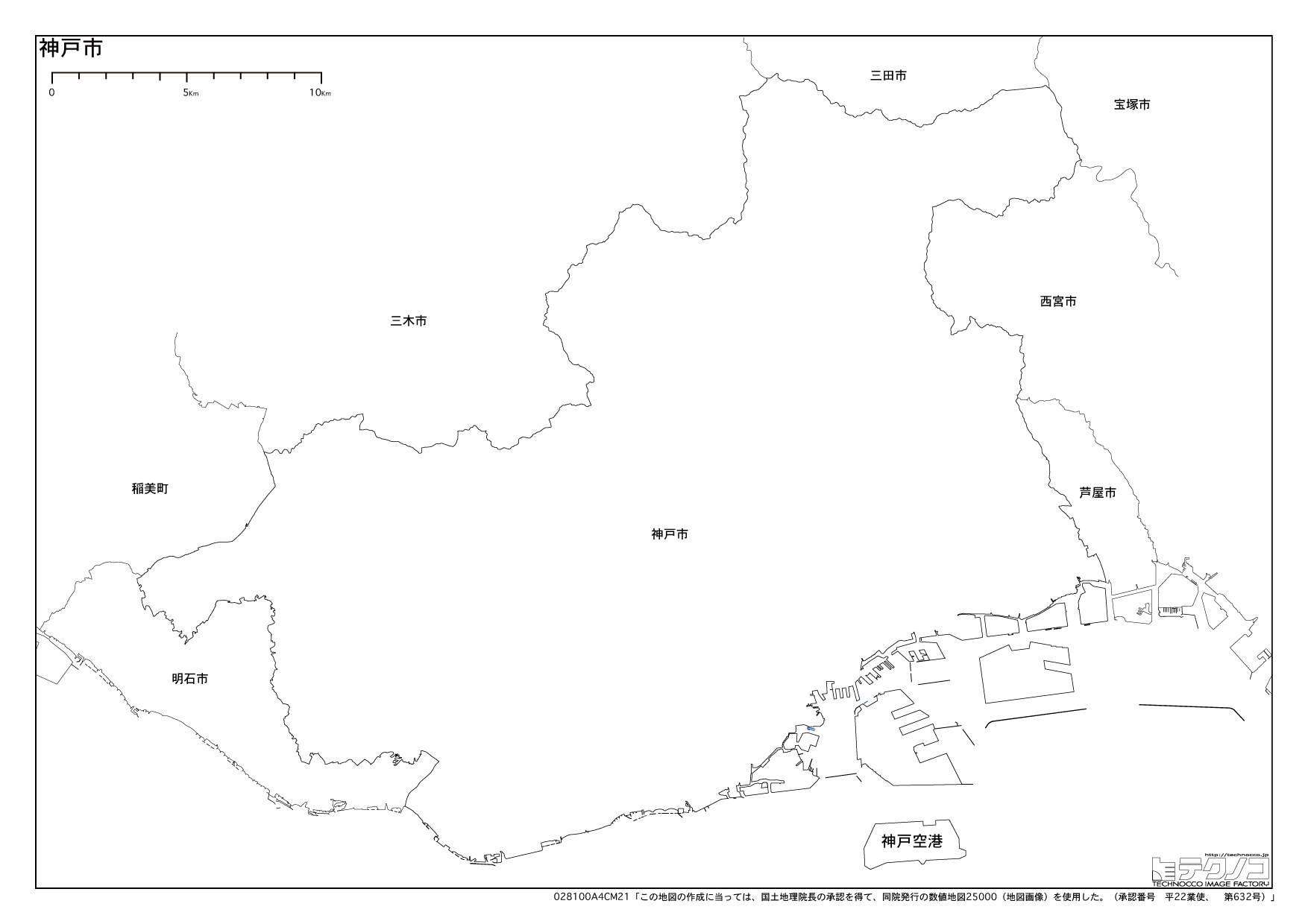 兵庫県の白地図 都道府県コード28